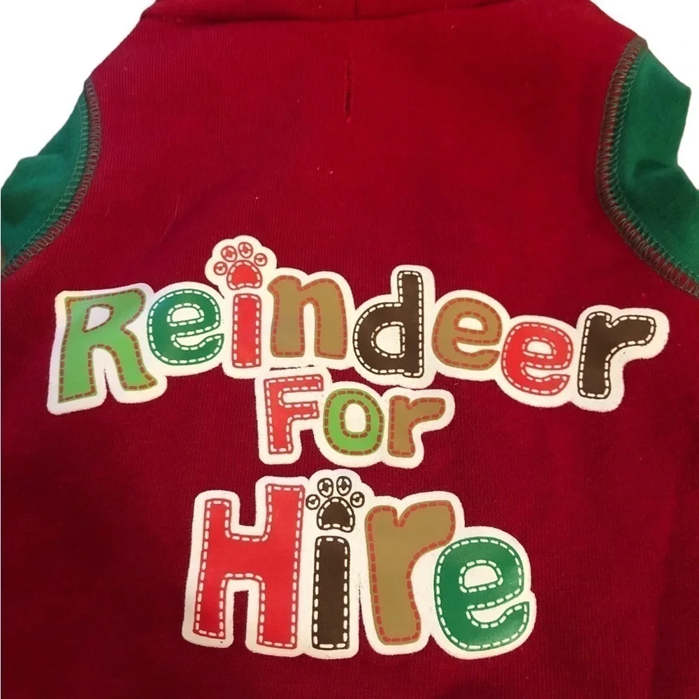 Simply Dog Reindeer For Hire Christmas Holiday Sweatshirt W/ Bling Antlers Sz. S